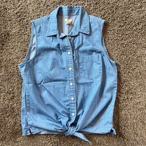 J.Crew Tie waist Sleeveless Chambray Shirt